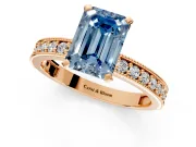 Milgrain Pave Engagement Ring Setting for Fancy Blue Emerald Cut Center with Accent Band and Prong Head in Rose Gold