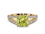 Solitaire Engagement Ring Setting for Fancy Yellow Cushion Cut Center with Pave Split Shank and Prong Head in Yellow Gold