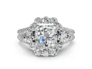 Halo Engagement Ring Setting for Radiant Cut Center with Two-Strand Split Shank and Prong Head in Platinum