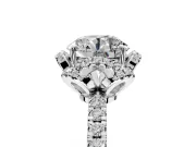 Halo Engagement Ring Setting for Round Cut Center with Openwork Halo, Pave Band and Prong Head in Sterling Silver