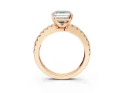 Solitaire Engagement Ring Setting for Asscher Cut Center with Single Row Accent Band and Prong Head in Rose Gold