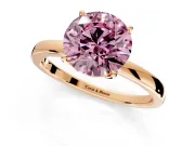 Solitaire Engagement Ring Setting for Fancy Pink Round Cut Center with Thin Rounded Plain Band and Prong Head in Rose Gold