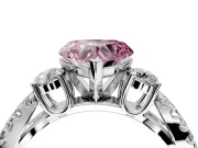 3 Stone Engagement Ring Setting for Fancy Pink Heart-Shaped Center with Pave Split Shank and Prong Head in Platinum