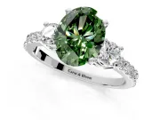 3 Stone Engagement Ring Setting for Fancy Green Oval Center with Round Cut Side Accents and Prong Head in Platinum