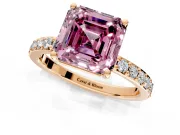 Solitaire Engagement Ring Setting for Fancy Pink Asscher Cut Center with Round Cut Pave Band and Prong Head in Rose Gold