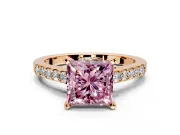 Solitaire Engagement Ring Setting for Fancy Pink Princess Cut Center with Crossover Accents and Prong Head in Rose Gold