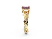 Solitaire Engagement Ring Setting for Fancy Pink Emerald Cut Center with Pave and Plain Crossover Band and Prong Head in Yellow Gold