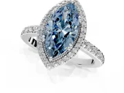 Halo Engagement Ring Setting for Fancy Blue Marquise Center with Inner Milgrain Border and Prong Head in Platinum