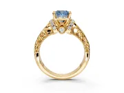 Solitaire Engagement Ring Setting for Fancy Blue Cushion Cut Center with Filigree Accent Basket and Prong Head in Yellow Gold