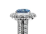 Large Accent Halo Engagement Ring Setting for Fancy Blue Radiant Cut Center with Pave Split Shank and Prong Head in Sterling Silver