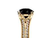 Solitaire Engagement Ring Setting for Fancy Black Round Cut Center with Pave Rail Split Shank and Prong Head in Yellow Gold