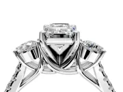 3 Stone Engagement Ring Setting for Emerald Cut Center with Crossover Basket, Pave Band and Prong Head in Platinum