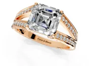 Split Shank Engagement Ring Setting for Asscher Cut Center with Pave Split Shank and Prong Head in Rose Gold