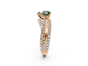 Solitaire Engagement Ring Setting for Fancy Green Heart-Shaped Center with Woven 3-Strand Pave Band and Prong Head in Rose Gold
