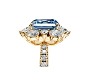 Floral Halo Engagement Ring Setting for Fancy Blue Asscher Cut Center with Pave Accents and Prong Head in Yellow Gold
