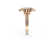 Halo Engagement Ring Setting for Marquise Center with Outer Bezel Rim, Pave Band and Prong Head in Rose Gold