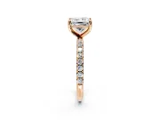 Solitaire Engagement Ring Setting for Princess Cut Center with Micro Pave Band and Prong Head in Rose Gold