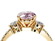 3 Stone Engagement Ring Setting for Fancy Pink Oval Center with Round Cut Side Accents and Prong Head in Yellow Gold
