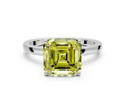 Solitaire Engagement Ring Setting for Fancy Yellow Asscher Cut Center with Thin Rounded Plain Band and Prong Head in White Gold