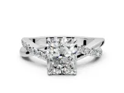 Crossover Engagement Ring Setting for Radiant Cut Center with Pave and Plain Strands and Prong Head in Sterling Silver