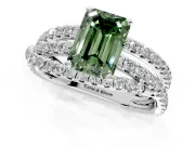 Solitaire Engagement Ring Setting for Fancy Green Emerald Cut Center with Woven 3-Strand Pave Band and Prong Head in White Gold