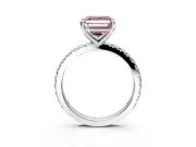 Solitaire Engagement Ring Setting for Fancy Pink Asscher Cut Center with Fine Pave Band and Claw Prong Head in Platinum