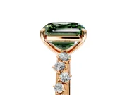 Cluster Engagement Ring Setting for Fancy Green Asscher Cut Center with Round Cut Accent Band and Prong Head in Rose Gold