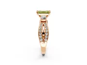 3 Stone Engagement Ring Setting for Fancy Yellow Emerald Cut Center with Pave Twist Band and Prong Head in Rose Gold