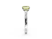 3 Stone Engagement Ring Setting for Fancy Yellow Asscher Cut Center with Tapered Baguettes, Plain Band and Prong Head in White Gold
