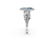 Milgrain Halo Engagement Ring Setting for Fancy Blue Marquise Center with Shoulder Bezels and Prong Head in Platinum