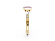 Bar-Set Engagement Ring Setting for Fancy Pink Radiant Cut Center with Tapered Baguette Accents and Prong Head in Yellow Gold