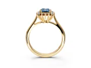 Starburst Halo Engagement Ring Setting for Fancy Blue Emerald Cut Center with Thin Round-Wire Band and Prong Head in Yellow Gold
