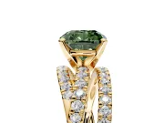 Solitaire Engagement Ring Setting for Fancy Green Cushion Cut Center with Woven 3-Strand Pave Band and Prong Head in Yellow Gold