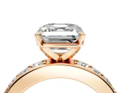 Solitaire Engagement Ring Setting for Asscher Cut Center with Channel-Set Accents and Prong Head in Rose Gold