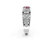 Pave Engagement Ring Setting for Fancy Pink Round Cut Center with Curved Accent Rows, Openwork and Prong Head in Sterling Silver