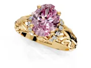 Solitaire Engagement Ring Setting for Fancy Pink Oval Center with Filigree Accent Basket and Prong Head in Yellow Gold