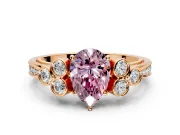 Cluster Engagement Ring Setting for Fancy Pink Pear-Shaped Center with Bezel Accent Clusters and Prong Head in Rose Gold