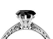 Solitaire Engagement Ring Setting for Fancy Black Heart-Shaped Center with Engraved Milgrain Band and Prong Head in Sterling Silver