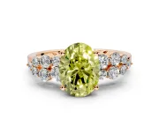 Cluster Engagement Ring Setting for Fancy Yellow Oval Center with 2-Row Shoulder Clusters and Prong Head in Rose Gold