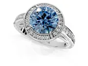 Halo Engagement Ring Setting for Fancy Blue Round Cut Center with Framed Halo, Pave Band and Prong Head in Platinum