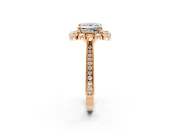 Milgrain Halo Engagement Ring Setting for Princess Cut Center with Bezel Point Accents and Prong Head in Rose Gold