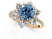 Floral Halo Engagement Ring Setting for Fancy Blue Round Cut Center with Pave Accents and Prong Head in Yellow Gold