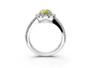 Milgrain Halo Engagement Ring Setting for Fancy Yellow Oval Center with Three-Sided Pave Band and Prong Head in Platinum
