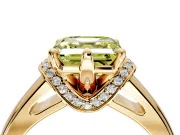 Solitaire Engagement Ring Setting for Fancy Yellow Asscher Cut Center with Wide Band, Pave Collar and Prong Head in Yellow Gold