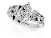 Channel-Set Engagement Ring Setting for Pear-Shaped Center with Baguette Band and Prong Head in Sterling Silver