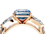 Channel-Set Engagement Ring Setting for Fancy Blue Asscher Cut Center with Baguette Band and Prong Head in Rose Gold