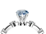 Solitaire Engagement Ring Setting for Fancy Blue Pear-Shaped Center with Bezel Station Band and Prong Head in Sterling Silver
