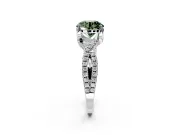 Solitaire Engagement Ring Setting for Fancy Green Round Cut Center with Narrow Twist Pave Band and Prong Head in White Gold