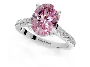 Solitaire Engagement Ring Setting for Fancy Pink Oval Center with Widening Pave Band and Claw Prong Head in Sterling Silver