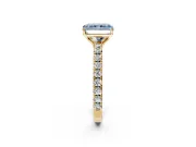 Solitaire Engagement Ring Setting for Fancy Blue Radiant Cut Center with Large Accent Band and Prong Head in Yellow Gold
